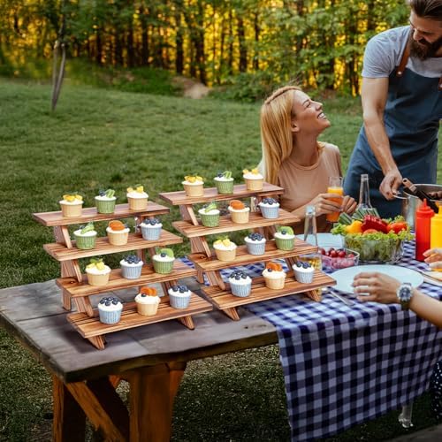 2Pcs Wooden Rustic Cupcake Stand for 24 Cupcakes, Stepped Wood Display Stand for Weddings, Tiered Party Table, alternate view