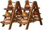 2Pcs Wooden Serving Platter 3 Tier Serving Tray Multi-Function Rectangular Serving Stand Foldable Food Serving