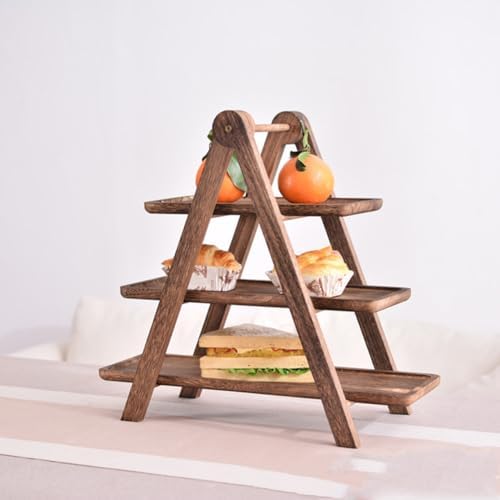 2Pcs Wooden Serving Platter 3 Tier Serving Tray Multi-Function Rectangular Serving Stand Foldable Food Serving, alternate