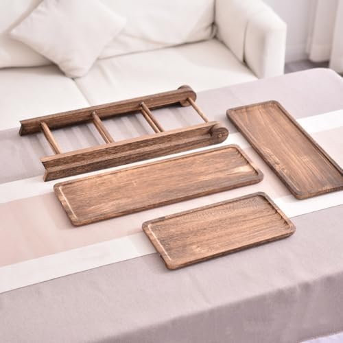 2Pcs Wooden Serving Platter 3 Tier Serving Tray Multi-Function Rectangular Serving Stand Foldable Food Serving, alternate