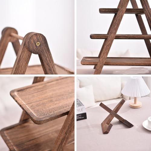 2Pcs Wooden Serving Platter 3 Tier Serving Tray Multi-Function Rectangular Serving Stand Foldable Food Serving, alternate