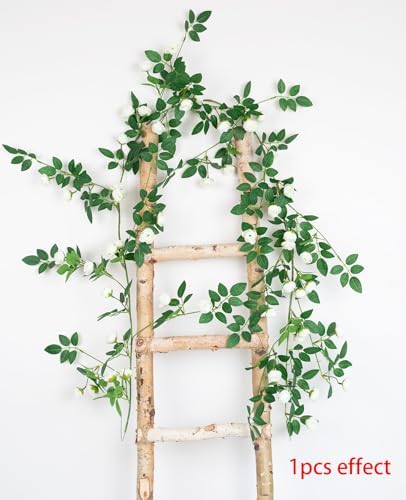 2PCS x 6FT Rose Garland Artificial Flower Vine for Home Decor, White in White, alternate view 2