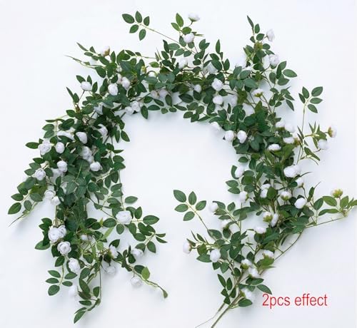 2PCS x 6FT Rose Garland Artificial Flower Vine for Home Decor, White in White, alternate view 3