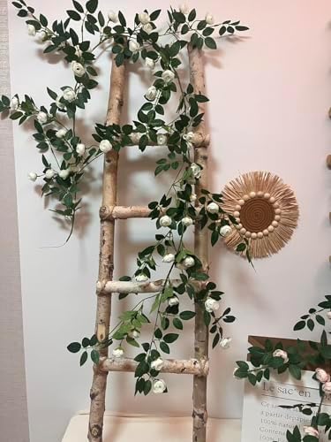 2PCS x 6FT Rose Garland Artificial Flower Vine for Home Decor, White in White, alternate view 4