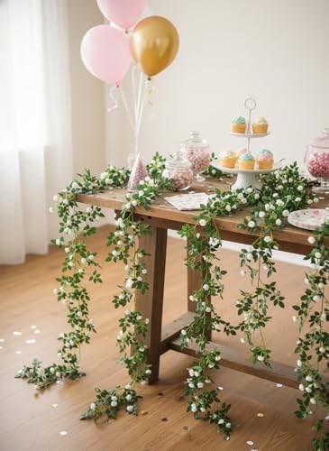 2PCS x 6FT Rose Garland Artificial Flower Vine for Home Decor, White in White, alternate view 5