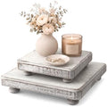 2Piece Set Display Risers with 4 legs for Coffee Table, Dark Natural in Dark Natural