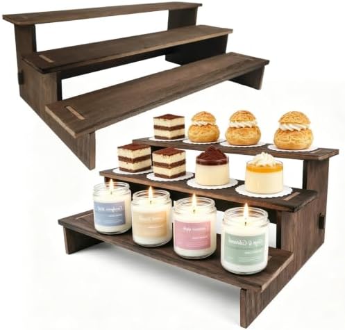 2PK Cupcake Display Stand Wood - Installs in 30s, Easy Carry&Store in Rustic
