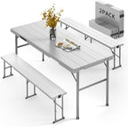 2pk Folding Table with 4 Benches Set for Camping, Picnic, White in White
