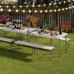 2pk Folding Table with 4 Benches Set for Camping, Picnic, White in White, alternate view 2
