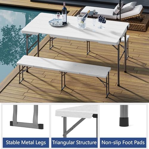 2pk Folding Table with 4 Benches Set for Camping, Picnic, White in White, alternate view 4
