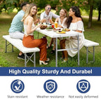 2pk Folding Table with 4 Benches Set for Camping, Picnic, White in White, alternate view 6