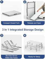 2pk Folding Table with 4 Benches Set for Camping, Picnic, White in White, alternate view 7