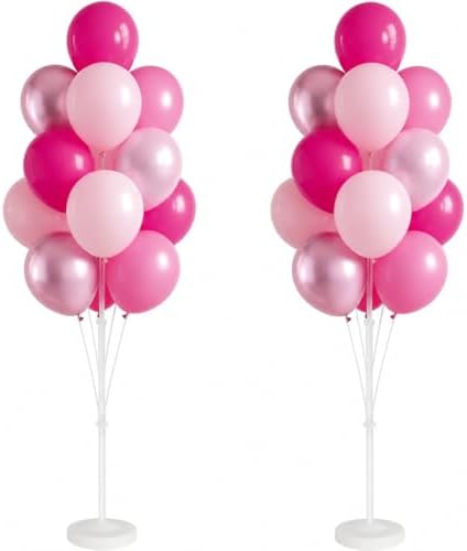 2Set Balloon Column Stand Kit for Floor with Base Pole, for Party in 2 Count (Pack of 1) in Metallic Pink