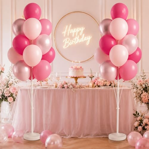 2Set Balloon Column Stand Kit for Floor with Base Pole, for Party in 2 Count (Pack of 1) in Metallic Pink, alternate view 2
