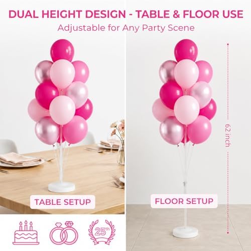 2Set Balloon Column Stand Kit for Floor with Base Pole, for Party in 2 Count (Pack of 1) in Metallic Pink, alternate view 3