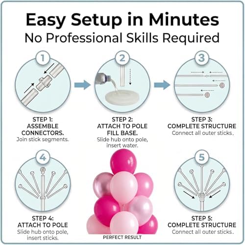 2Set Balloon Column Stand Kit for Floor with Base Pole, for Party in 2 Count (Pack of 1) in Metallic Pink, alternate view 5