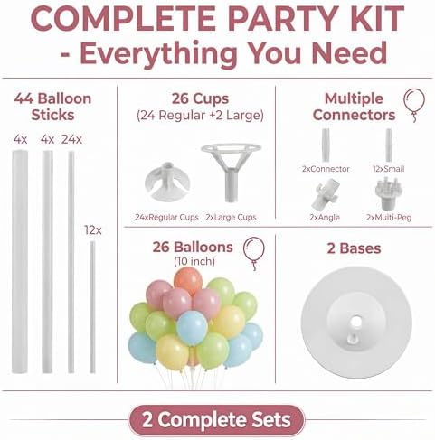 2Set Pastel Balloon Column Kit, Anti-Tip Sand-Fill Base For Party in 2 Count (Pack of 1) in 5 Classic Retro, alternate view 2