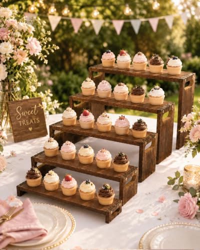 2Set Wooden Cupcake Display Stand 50 Cupcakes Dessert Table Display Set Wood Rustic Cupcake Stand Wooden 5, alternate view 4