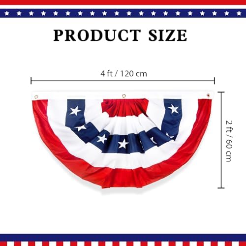 2x4 Ft American Bunting Flags Outdoor, USA Pleated Fan Flag for Outside, 4th of July Decorations Memorial Day, alternate view