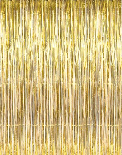 3.2 ft x 9.8 ft Metallic Tinsel Foil Fringe Curtains Party Photo Backdrop Party Streamers for Birthday