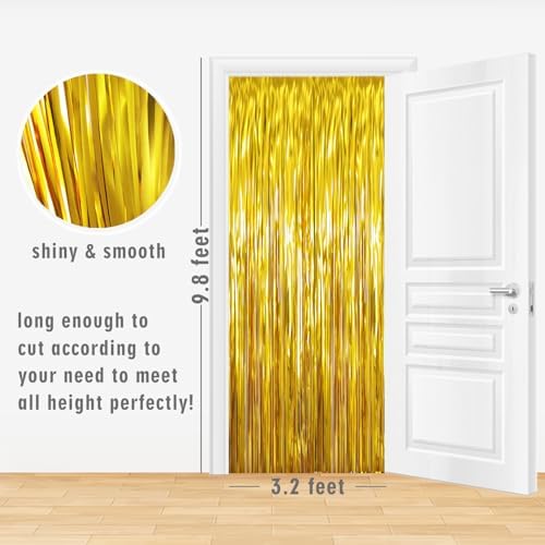 3.2 ft x 9.8 ft Metallic Tinsel Foil Fringe Curtains Party Photo Backdrop Party Streamers for Birthday, alternate view 3