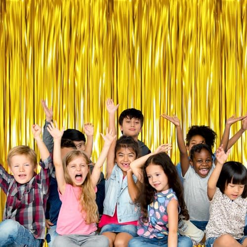 3.2 ft x 9.8 ft Metallic Tinsel Foil Fringe Curtains Party Photo Backdrop Party Streamers for Birthday, alternate view 4