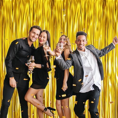 3.2 ft x 9.8 ft Metallic Tinsel Foil Fringe Curtains Party Photo Backdrop Party Streamers for Birthday, alternate view 5