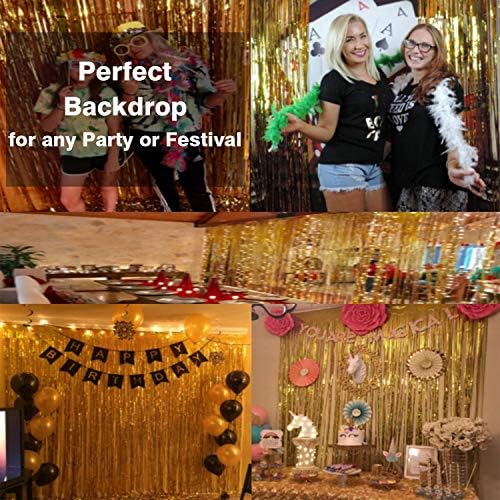 3.2 ft x 9.8 ft Metallic Tinsel Foil Fringe Curtains Party Photo Backdrop Party Streamers for Birthday, alternate view 6