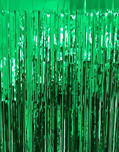 3.2 ft x 9.8 ft Metallic Tinsel Foil Fringe Curtains Party Photo Backdrop Party Streamers for St. Patrick's Day