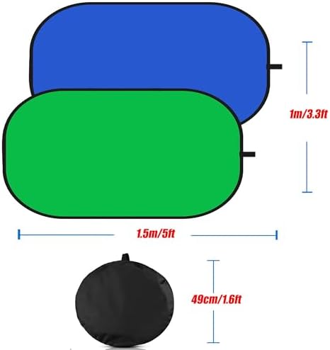 3.3x5ft/1x1.5m Chromakey Backdrop, 2-in-1 Green Screen and Blue Screen, Collapsible Pop Up Reversible Background, alternate
