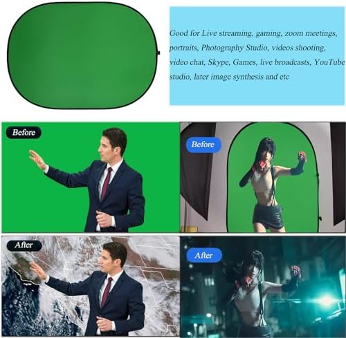 3.3x5ft/1x1.5m Chromakey Backdrop, 2-in-1 Green Screen and Blue Screen, Collapsible Pop Up Reversible Background, alternate