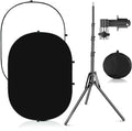 3.3x5ft/1x1.5m Chromakey Black White Backdrop with 6.23ft Stand, 2-in-1 Black Screen White Screen Collapsible