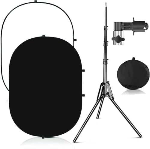3.3x5ft/1x1.5m Chromakey Black White Backdrop with 6.23ft Stand, 2-in-1 Black Screen White Screen Collapsible