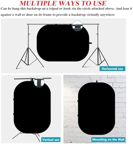 3.3x5ft/1x1.5m Chromakey Black White Backdrop with 6.23ft Stand, 2-in-1 Black Screen White Screen Collapsible, alternate view