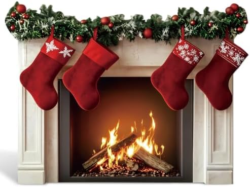 3.9 ft Christmas Fireplace Cardboard Cutout, Photo Prop Standee Sign in Approx. 47.2 x 35.4 in in Colorful, Red