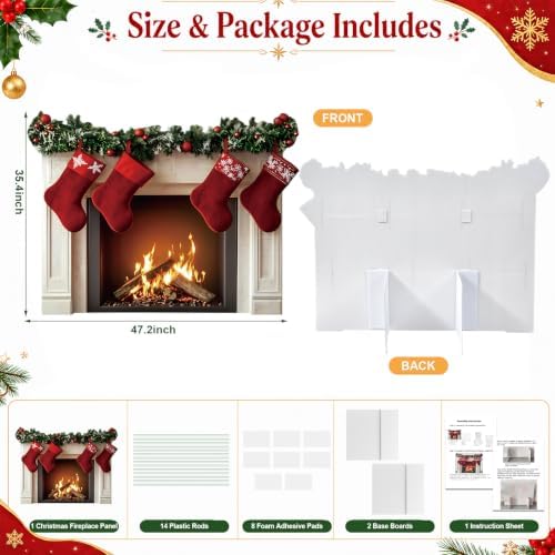 3.9 ft Christmas Fireplace Cardboard Cutout, Photo Prop Standee Sign in Approx. 47.2 x 35.4 in in Colorful, Red, alternate