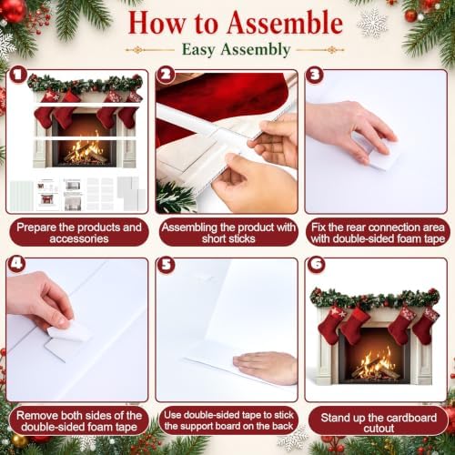 3.9 ft Christmas Fireplace Cardboard Cutout, Photo Prop Standee Sign in Approx. 47.2 x 35.4 in in Colorful, Red, alternate