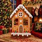 3.9ft 1pcs Gingerbread House Cardboard Cutout Christmas Standee Prop in 47.2 x 33.5 in in Red, White, Green, alternate view 2