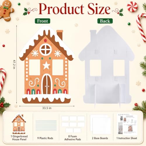 3.9ft 1pcs Gingerbread House Cardboard Cutout Christmas Standee Prop in 47.2 x 33.5 in in Red, White, Green, alternate view 3