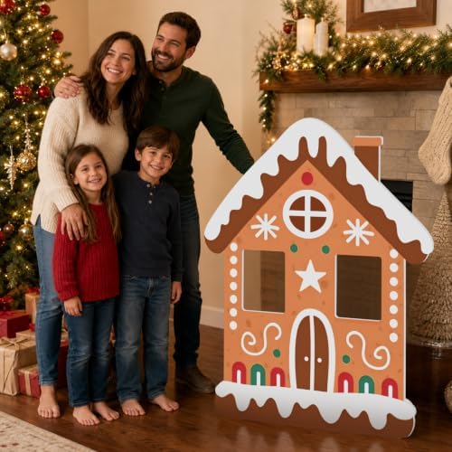 3.9ft 1pcs Gingerbread House Cardboard Cutout Christmas Standee Prop in 47.2 x 33.5 in in Red, White, Green, alternate view 6
