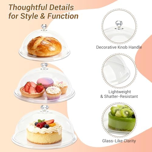 3 Acrylic Cake Domes Clear Round,8“ 10” 12“Acrylic Cake Stand for Keeping Fresh - Ideal for Cake Enthusiasts, alternate view