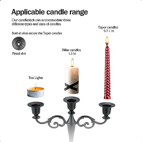 3-Arm Metal Candelabra Candle Holder Table Centerpiece, Gold in Black, alternate view 3