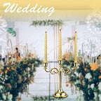 3-Arm Metal Candelabra Candle Holder Table Centerpiece, Gold in Black, alternate view 4
