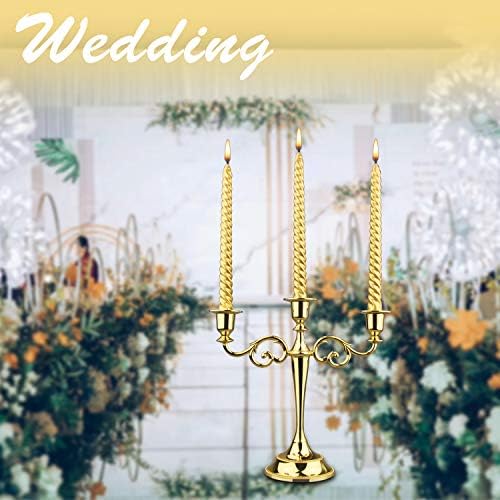 3-Arm Metal Candelabra Candle Holder Table Centerpiece, Gold in Black, alternate view 4