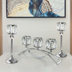 3 Arms Crystal Bowl Tealight Candelabra Votive Candle Stand, Wedding centerpieces for Tables Crystal