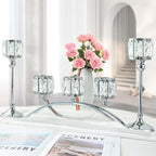 3 Arms Crystal Bowl Tealight Candelabra Votive Candle Stand, Wedding centerpieces for Tables Crystal, alternate view 3