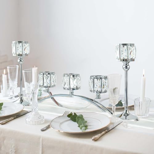 3 Arms Crystal Bowl Tealight Candelabra Votive Candle Stand, Wedding centerpieces for Tables Crystal, alternate view 4