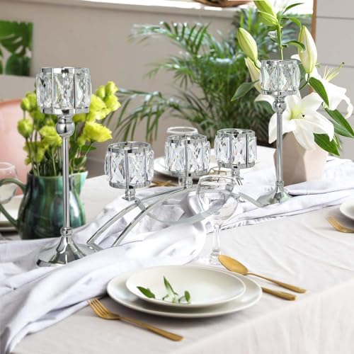 3 Arms Crystal Bowl Tealight Candelabra Votive Candle Stand, Wedding centerpieces for Tables Crystal, alternate view 5