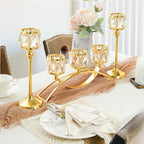 3 Arms Crystal Bowl Tealight Candelabra Votive Candle Stand, Wedding centerpieces for Tables Crystal, alternate view 2