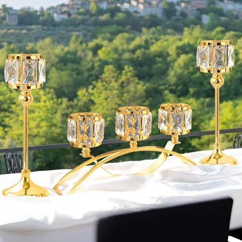 3 Arms Crystal Bowl Tealight Candelabra Votive Candle Stand, Wedding centerpieces for Tables Crystal, alternate view 5